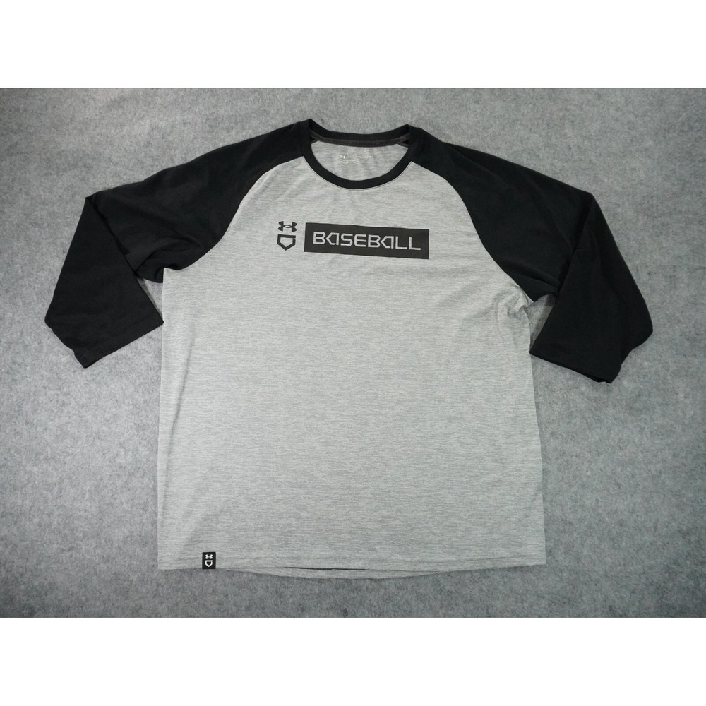 Under Armour Shirt Mens XL Gray Baseball Shockers 3/4 Sleeve Crew Neck Loose